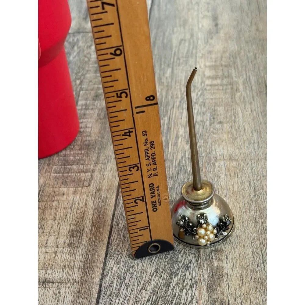 Old Thumb Pump Oil Oiler Can Rhinestones & Peals Mini Sewing Machine